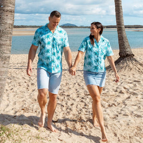 True Blue. For him and you. Coordinate with your Casanova..cue the jealous looks with this matching set. This breathable and lightweight cotton material makes them perfect for wearing in the hot summer months and for Staff Uniforms! A popular choice for Conferences and Corporate events.  Shooting style goals as a duo. Also pairs perfectly with matching Swim Shorts or Kids Shirts! View the Island Blues Collection.