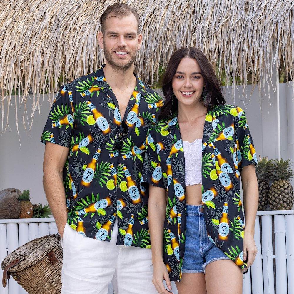 Enjoy your favourite beverage in style with this Happy Hour Men's Shirt! Crafted from a cotton and rayon blend, its bold design of beer bottles, limes, and leaves will have you living the high life. Get ready to raise a glass and cheers to your new favourite look!