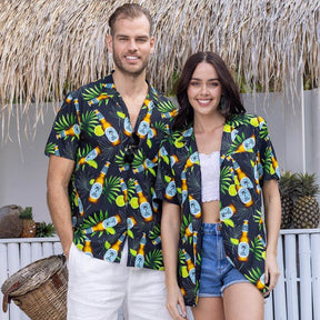Enjoy your favourite beverage in style with this Happy Hour Men's Shirt! Crafted from a cotton and rayon blend, its bold design of beer bottles, limes, and leaves will have you living the high life. Get ready to raise a glass and cheers to your new favourite look!