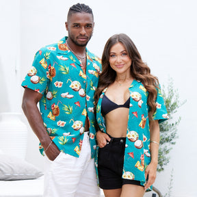 Experience the taste of tropical paradise with Coco Crush! This unique, unisex Hawaiian shirt features a teal base with a subtle leaf design, decorated with coconuts and pineapples to bring a splash of sunshine to your wardrobe.