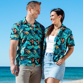 Experience next-level Aloha elegance with one of our Ladies Cut Hawaiian shirts! Pretty and perfunctory, these fabulously fresh looks take you from day to night, beach to boutique.   This breathable and lightweight cotton material makes them perfect for wearing in the hot summer months and for Staff Uniforms!