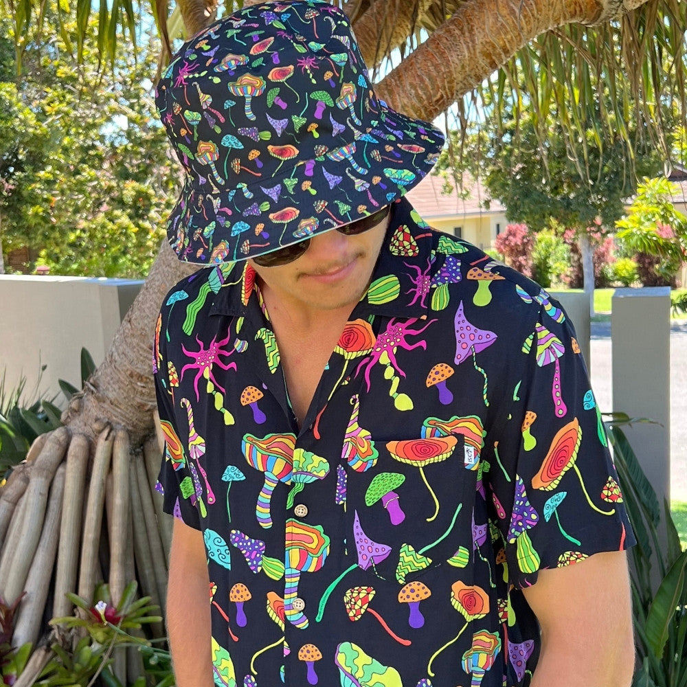 Bringing you the perfect way to polish off your show-stopping Festival 'fit. Get two for the price of one with our reversible bucket hats. One side is our Lucid Dreams and the other side is Magic Mushrooms. Not mushroom for improvement, is there? 