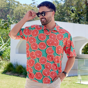 Head to the golf course in style with this Groovy Grapefruit Mens Golf Polo Shirt! Made from a birds eye mesh, this shirt is sure to keep you cool and comfortable through every swing. The built-in UPF fibres provide superior sun protection to help you stay safe while you look sharp. So hit 'em far and look good doing it – let your game speak for itself!