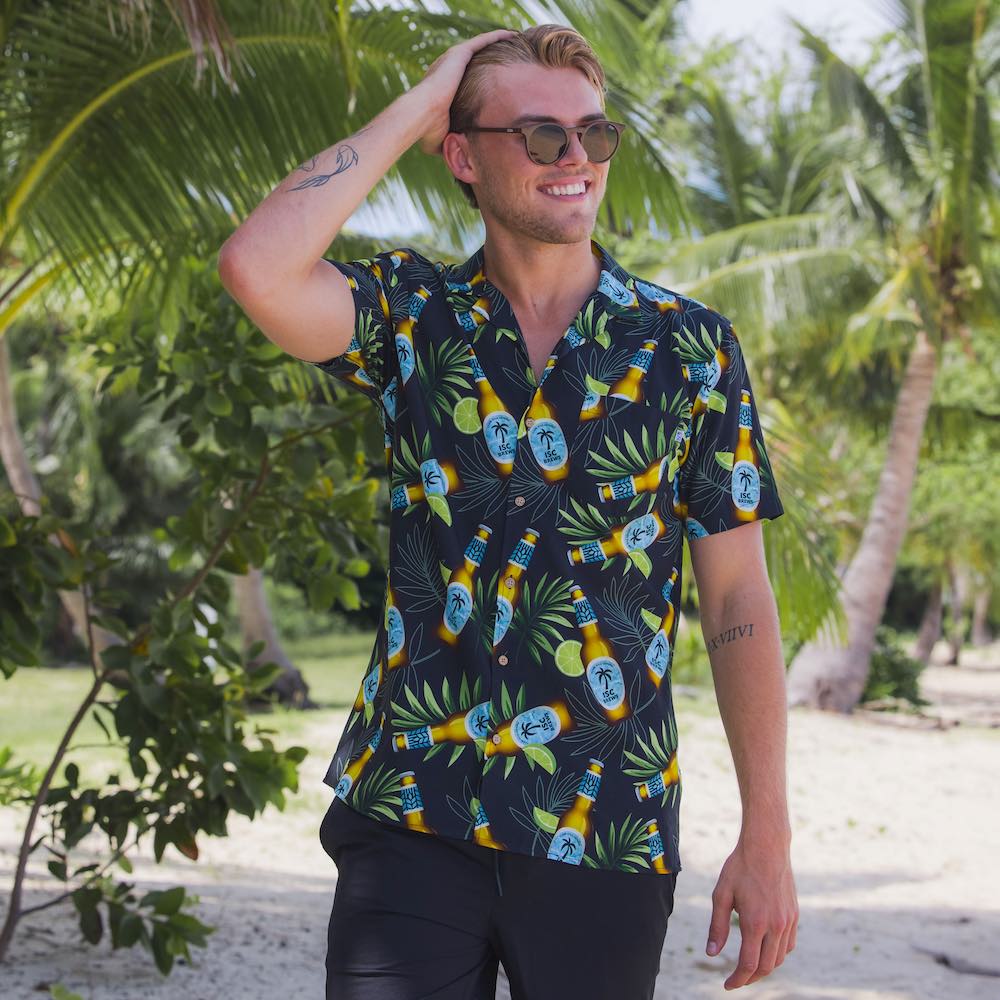 Enjoy your favourite beverage in style with this Happy Hour Men's Shirt! Crafted from a cotton and rayon blend, its bold design of beer bottles, limes, and leaves will have you living the high life. Get ready to raise a glass and cheers to your new favorite look!