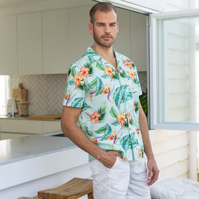 Lounge in paradise with this Green Paradise - Mens Hawaiian Shirt! This classic aloha print is made from 100% cotton - perfect for uniforms, cruises, and other tropical getaways. Make a statement and show off your sandy side in style!