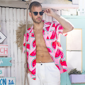 It's fruit for your wardrobe! Feel summery and sassy in this combo of a Mens Shirt and Womens Crop Shirt from Shake Ya Melons! Show off those pink watermelons at your next festival - you'll be the ripest one there! Don't forget to grab with the matching shorts and hat. Yum!