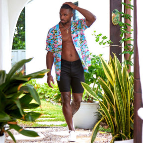 Let your aloha spirit soar with this Turquoise Flamingo Mens’ Hawaiian Shirt: a perfect combination of pink flamingo and tropical vibes for your next beach party or festival! Slip into 100% soft rayon and show your wild side! (And do it in style!)  Double up with the matching Ladies Hawaiian Shirt or go all out matching with the whole family! View the Turquoise Flamingo Collection. 