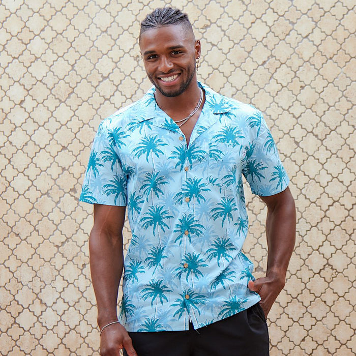 100 Percent TORI RICHARD Blue/Tribal Button Cotton Aloha Shirt Men