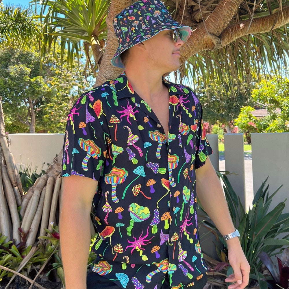 Let’s face it, we can always use a little more colour in our lives. Get grooving and add some character to your weekend ‘fit, the Magic Mushrooms short sleeve shirts are the ultimate must-cop for the party season in this psychedelic print.