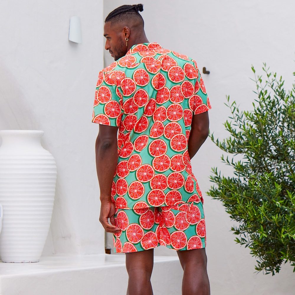 Mens Hawaiian Shirt & Shorts Set Grapefruit print