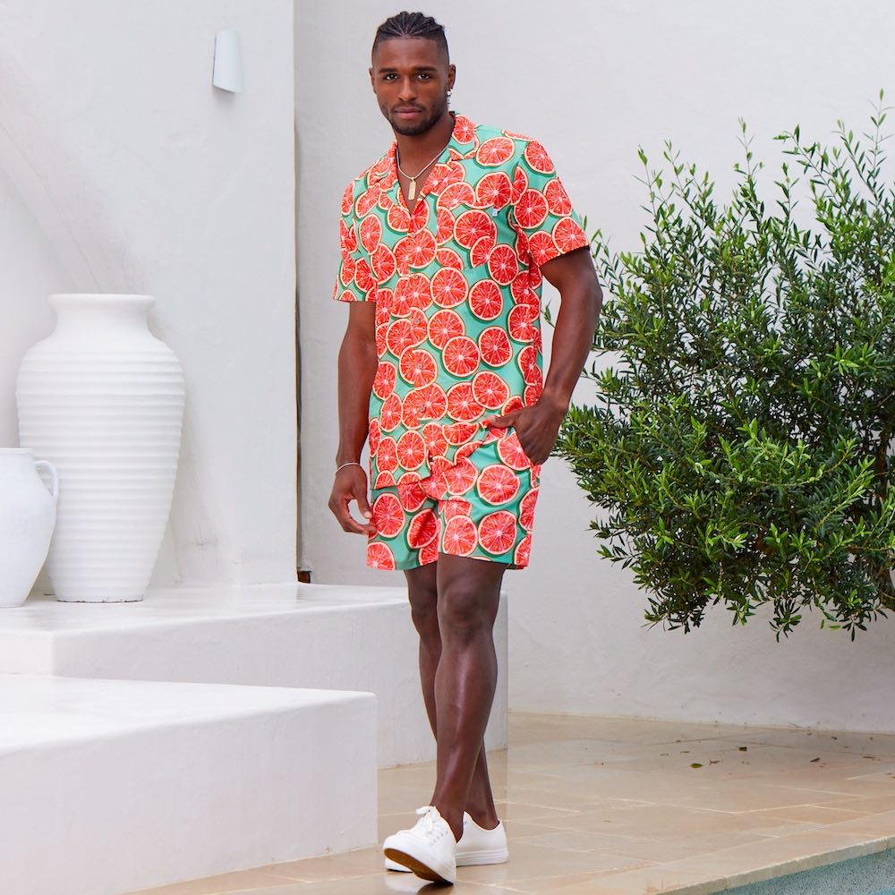 Mens Hawaiian Shirt & Shorts Set Grapefruit print