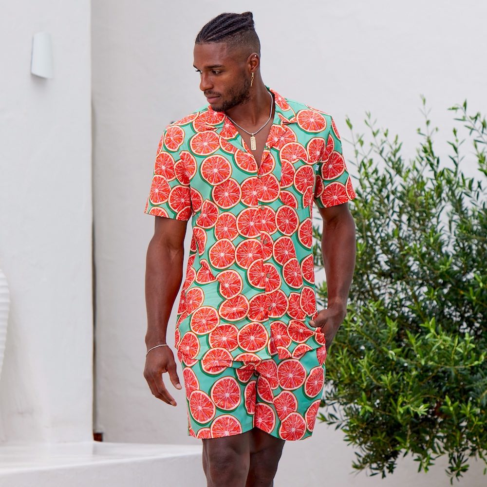 Mens Hawaiian Shirt & Shorts Set Grapefruit print