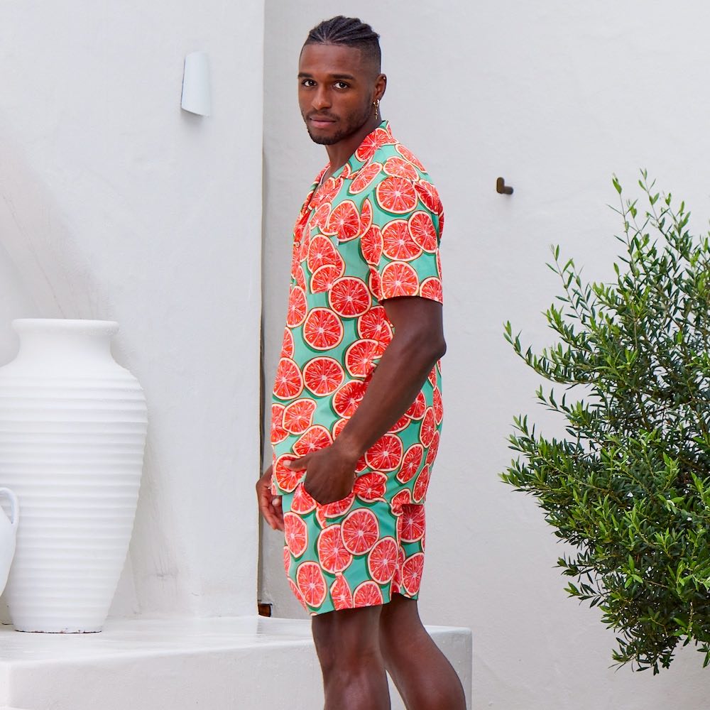 Mens Hawaiian Shirt & Shorts Set Grapefruit print
