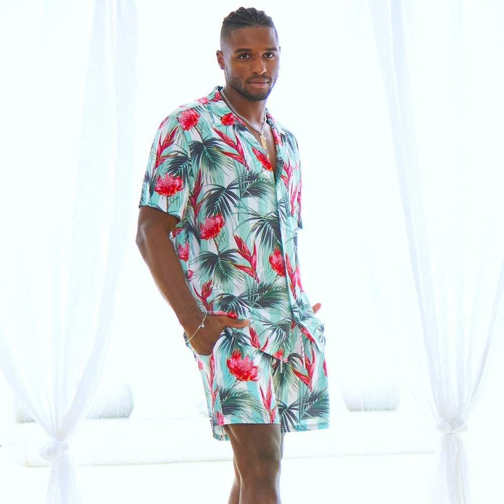 Looking for a stylish and comfortable outfit for your next summer adventure? Check out the Summer Daze Mens Shirt & Shorts set, featuring a modern Aussie twist with white and green stripes and beautiful Waratah flowers. This outfit is perfect for any outdoor activity, from beach parties to backyard BBQs.  Level up the look and add a matching Unisex Shirt or Crop Shirt for your partner. View the Summer Daze Collection. 