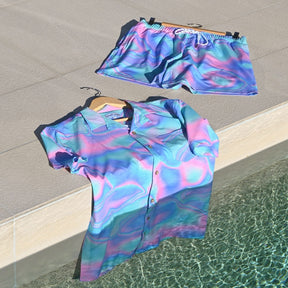 Live out your wildest dreams wearing Lucid Dreams! This stylish shirt and shorts set features a stretchy material and holographic swirl print perfect to keep you cool and comfortable at any festival or party. Make your mark and stand out in the crowd!
