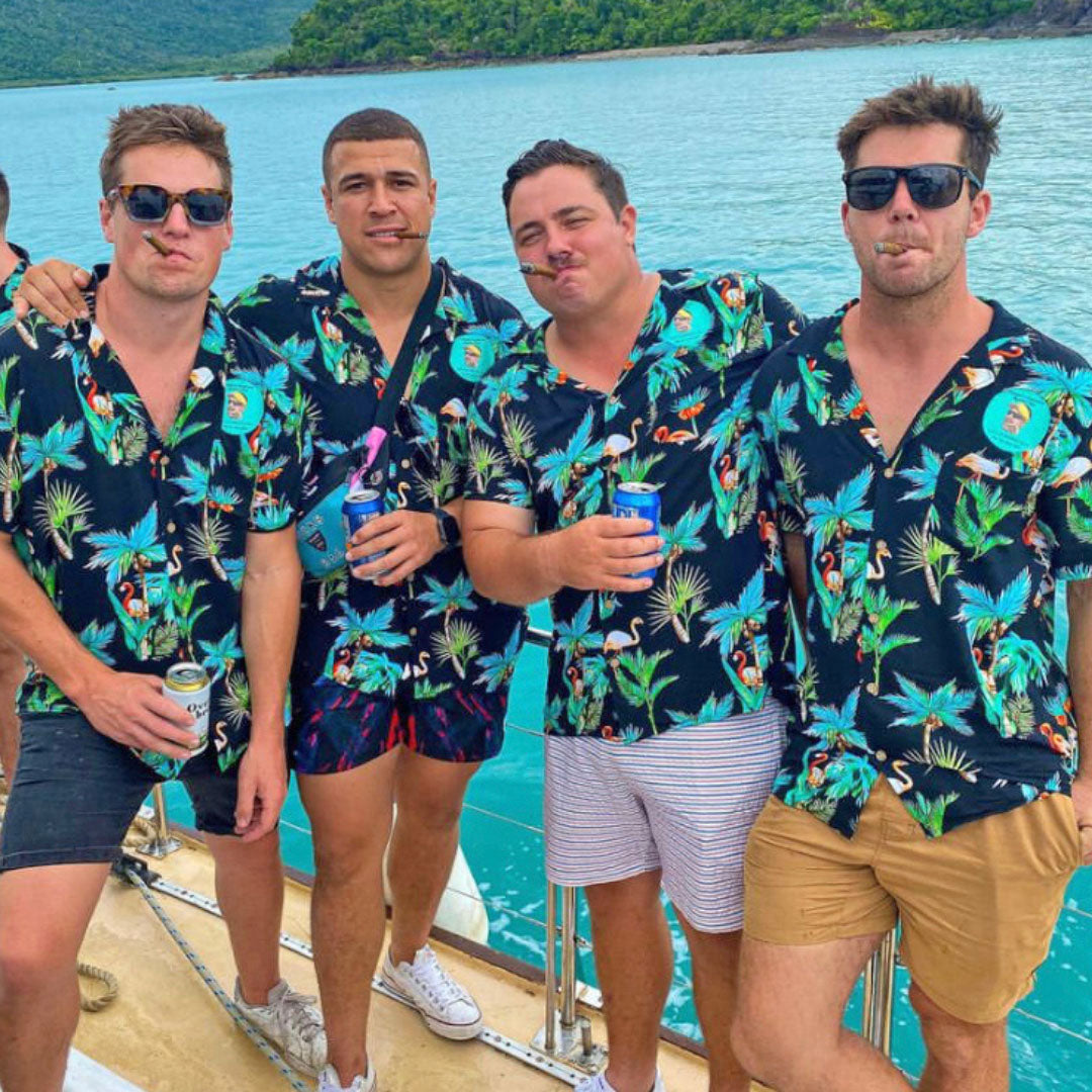 Group Matching Mens Hawaiian Shirts Flamingo Nights Bucks Party Holiday Boat Cruise Fun Loud Rayon