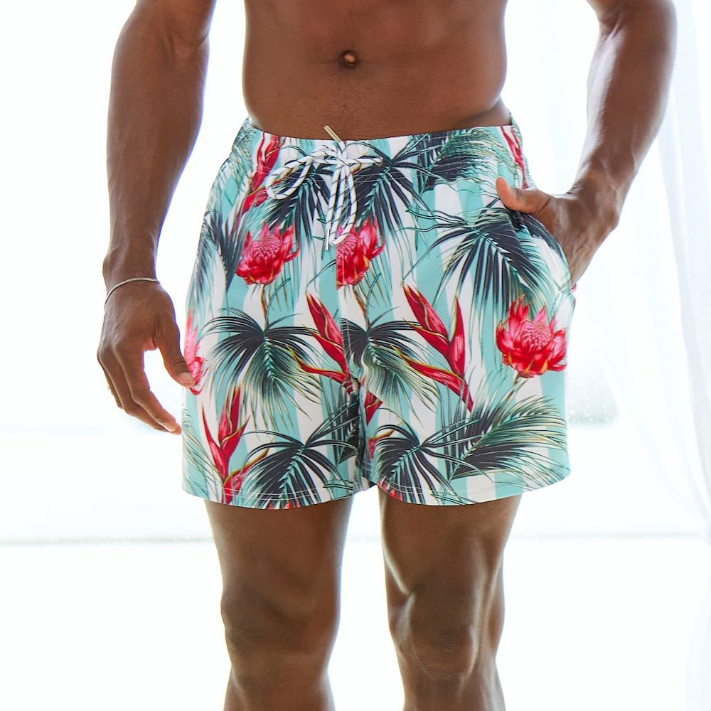 Step into summer in this Summer Daze Hawaiian Swim Shorts, with an Aussie twist featuring a Waratah Flower instead of a hibiscus flower.   Complete the look by adding a matching Men's Shirt or Crop Shirt. View the Summer Daze Collection. 
