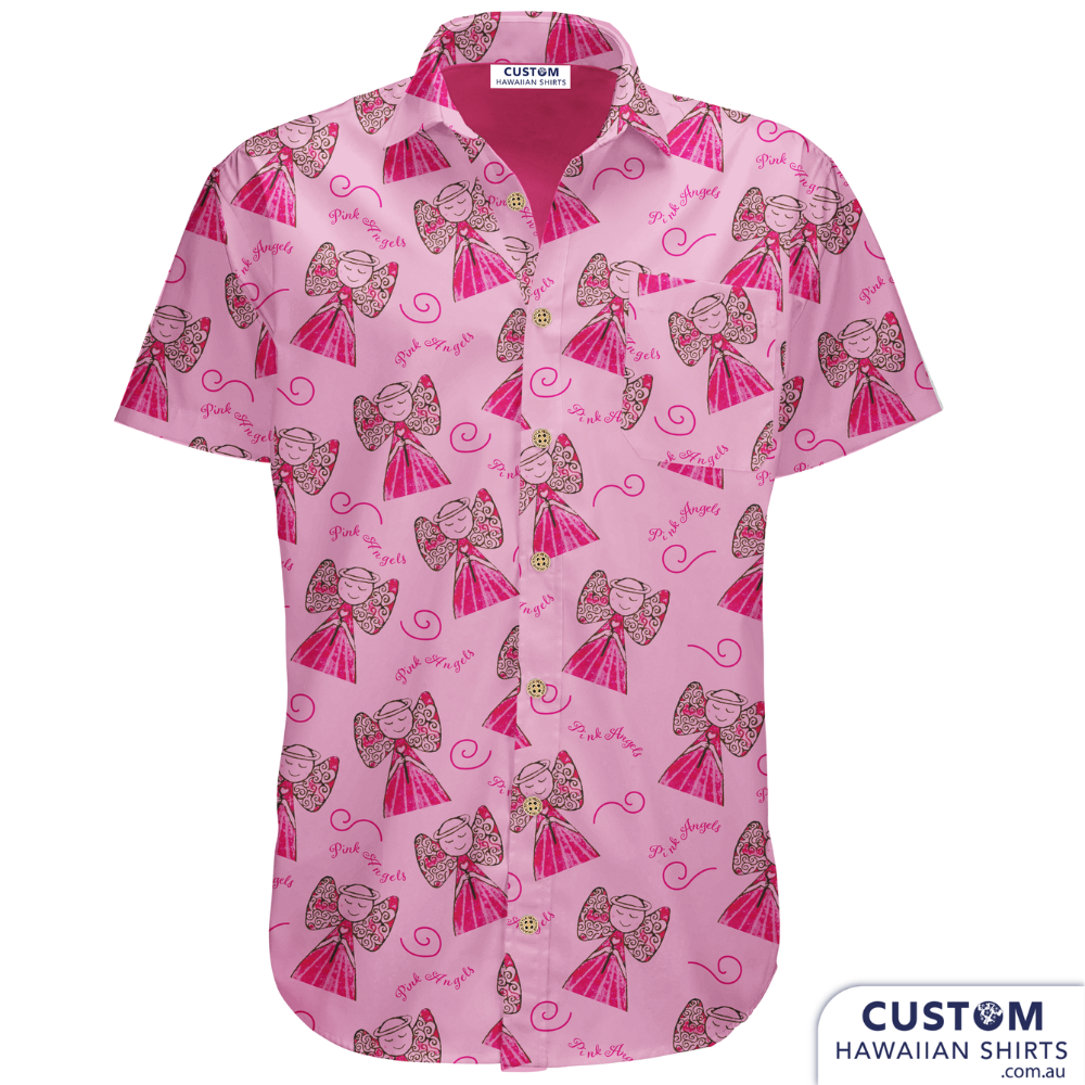 The amazing Pink Ladies Inc. in Dubbo are a registered Breast Cancer Charity. They wanted some new Custom Hawaiian Shirt Uniforms. The ladies supplied us with a very cute angel graphic and of course wanted the shirt to be pink. What champs. We think the shirts came out well and they look amazing.