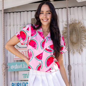 Liven up your 'round-the-clock wardrobe with Shake Ya Melons' Crop Shirt! An ode to festival vibes and fresh summer produce, this fun and fruity crop top features pink watermelons on a pink marble base. Get ready to turn some heads in the juiciest way possible!