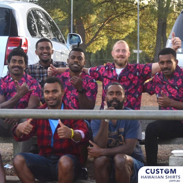 Barossa Rams Rugby Club, SA. We designed and made for them reversible Custom Bucket Hats to match Hawaiian Shirts. 