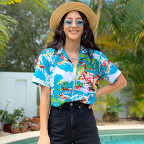 Rock the waves in style this summer with the Blue Surfing Santa shirt! This lightweight, unisex Hawaiian shirt is made of 100% cotton, so comfort won't be a problem while you're shredding the surf. Look stylish and feel comfortable - perfect for a beach day or a backyard barbecue!