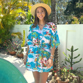 Blue Surfing Santa - Ladies Christmas Kaftan