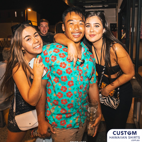 A cool custom design for Newport Hotel, Tiki Beat Bar in Western Australia. Featuring hibiscus flowers and tiki faces plus logo on the pocket. Very tropical Bar and Hotel staff uniforms. This sure looks like the place to be when you are in Perth.  Soft touch rayon Coconut buttons Do you need any custom uniforms for your bar or hotel? Enquire now.