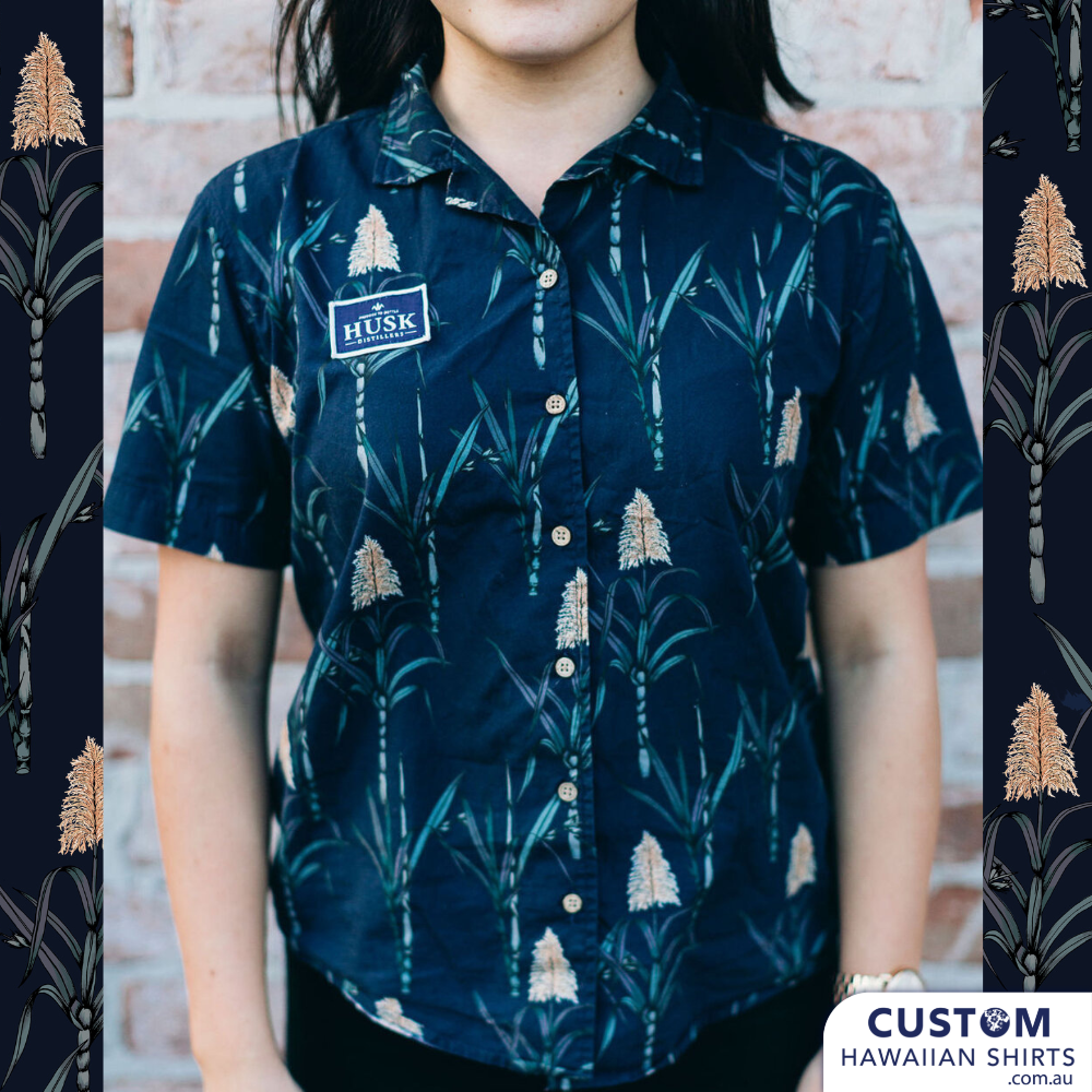 Custom Shirts highlighting a simple but stunning sugar cane in the design for Husk Distillery, Northern Rivers, NSW. If you are in the area please drop into their Cellar Door it's a wonderful venue and you can buy yourself one of these fab shirts.  100% Cotton  Black and Beige base Coconut Buttons