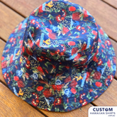 Bedourie Golf & Leisure Club got geared up for their annual 'Camel and Pig Races' out west QLD.  We designed and made for them reversible Custom Bucket Hats to match Hawaiian Shirts. Ridgey Didge best event festival merch. Designed with Australian botanicals.