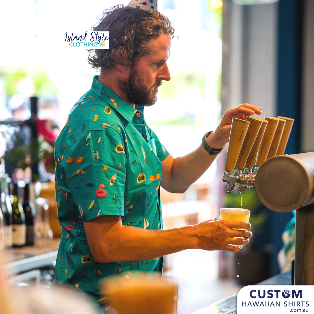 Tiny Mountain Brewery wanted some new custom hawaiian hospitality shirts. These shirts are a nod to the quintessential Aussie beach summer in FNQ.