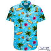 Go Ride A Wave, Surf School wanted some surfy and tropical inspired Custom Event Shirts.  Soft touch rayon Hawaiian Shirts 