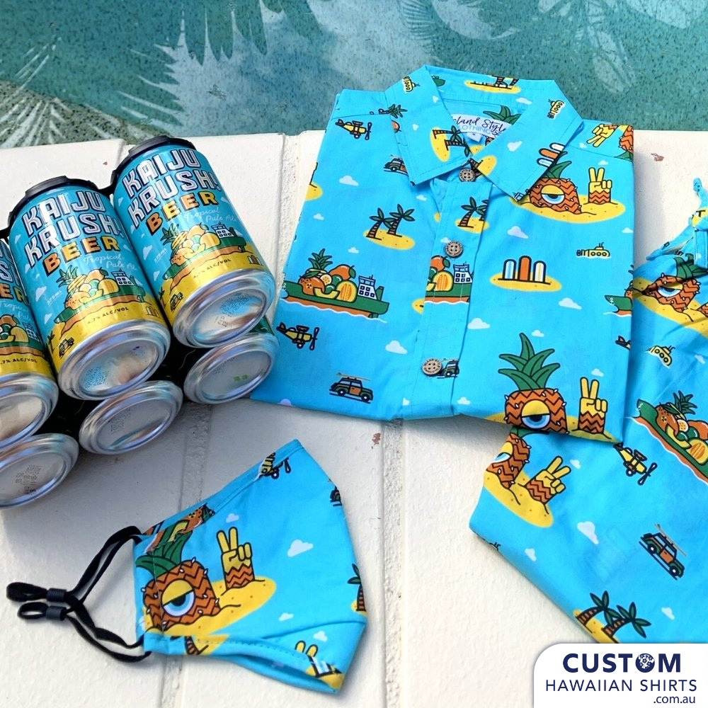 They are, absolutely Kaiju Krushing it, Aloha style! Proving that it can be a beautiful thing to experiment with diverse characteristics - the look here encapsulates fun while celebrating the lush tropical flavours of Australia. Custom Hawaiian Shirts, Shorts & Face Masks.