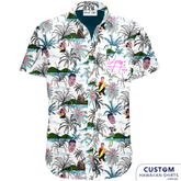 Leroy's Hens Party, Hamilton Island - Customized Bachelor Party Shirts.  What fun shirts for this bunch at Hamilton Island with matching personalised shirts with the buck (hen's) face on it!  Let us design one for your special someone's Milestone birthday, bucks parties or any event.   100% Cotton Top Pocket Coconut Buttons