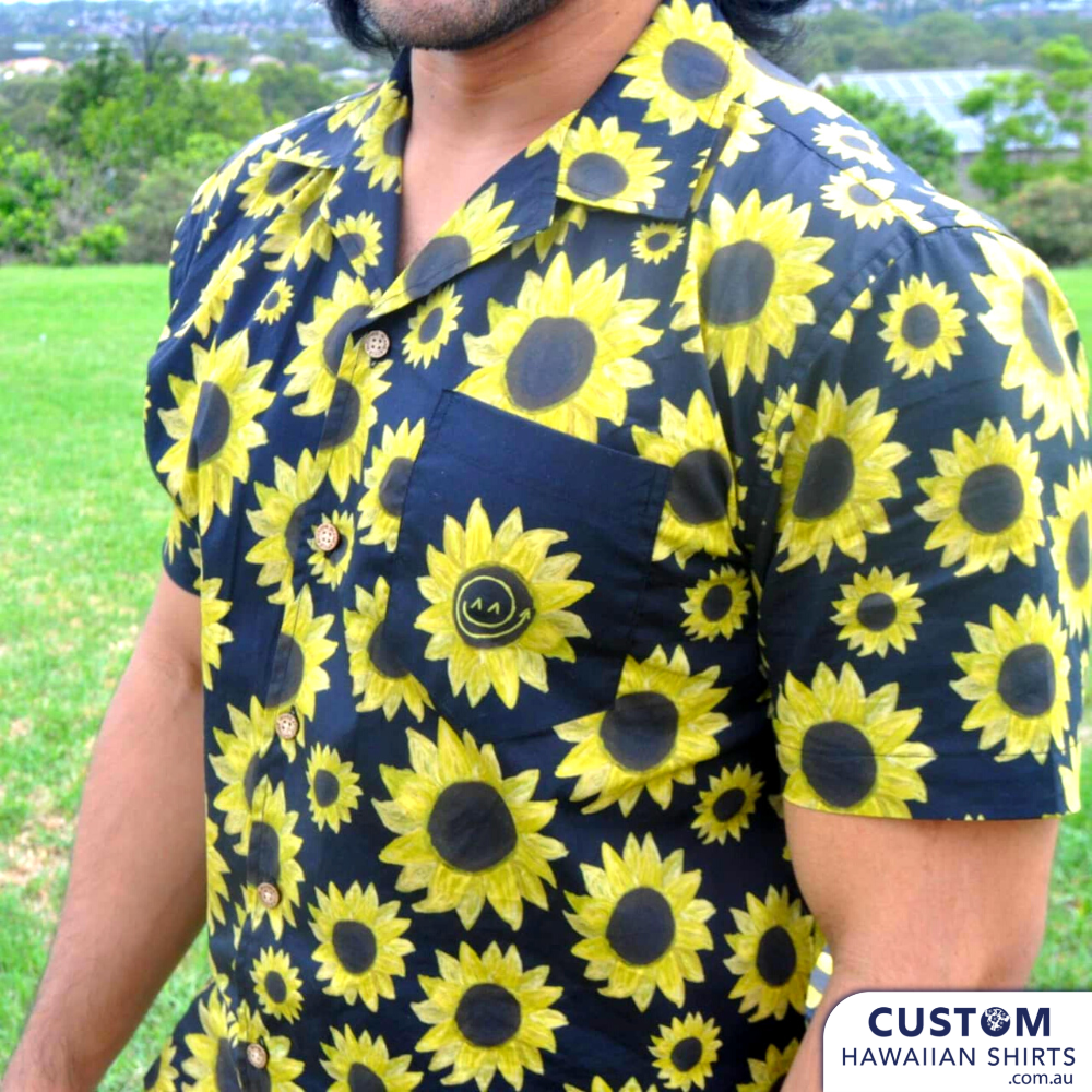 Antispiral Co. - Customised Apparel. Beautiful sunflower shirts.   Soft touch rayon Top Pocket Coconut Buttons