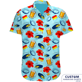 North Cronulla Beach Rugby Club - Surf Club Shirts, NSW customised team apparel. Soft touch rayon Coconut embossed buttons Adults Hawaiian shirts