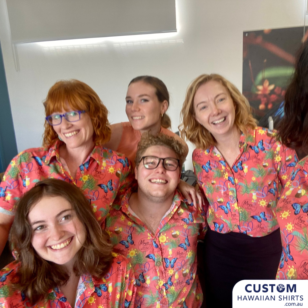 Move Online Marketing - Personalised Uniforms for this amazing company in Townsville, Qld. They actually supplied their own artwork and also have a version in blue as they were so happy with the quality. Loving all their team pics. If you need some digital agency work we highly recommend this awesome crew.  Soft touch rayon Chest pocket Coconut buttons