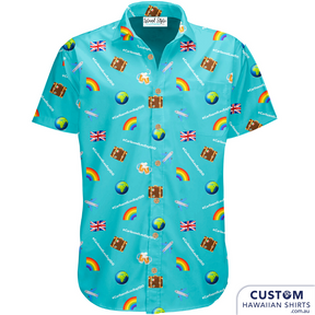 The Bride and Groom plus all their friends rocked this custom-designed Hawaiian shirts and shorts at their wedding after-party.   Let us design something for your special event.   100% Cotton Top Pocket Coconut Buttons Free design - Sunshine Coast, QLD.