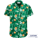 FKG Group, held their annual Conference at Sea World on the Gold Coast this year. They asked for Hawaiian shirts and of course we offered them Australian botanicals. This striking shirt with the main flower being an Aussie Native 'Waratah' appealed with their company colours and logo added. 