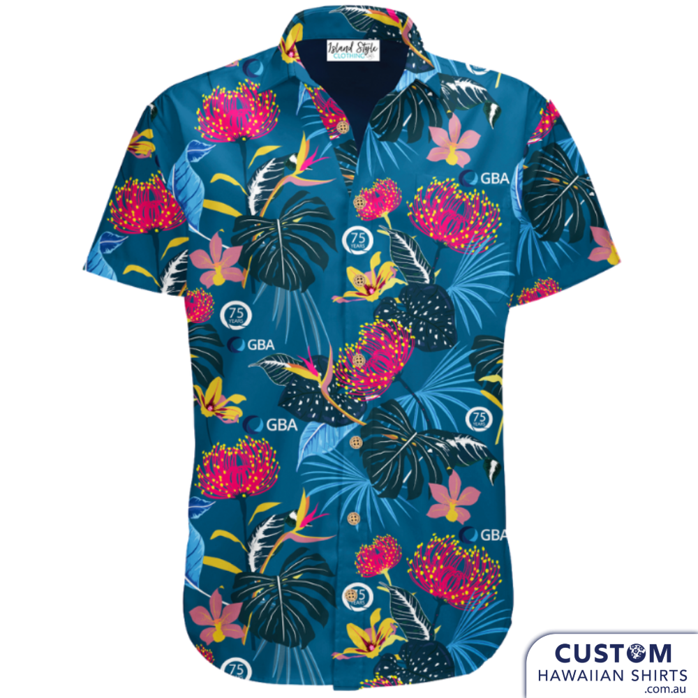 GBA Consulting Engineers had these staff shirts made for Aloha Friday shirts and other Corporate events. Featuring Aussie botanicals. Soft touch Rayon Open classic collars