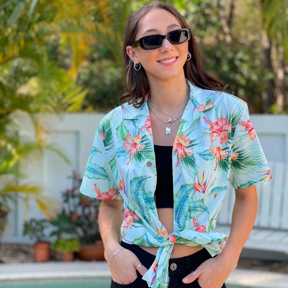 Green Paradise Ladies Unisex Cotton Hawaiian Shirt Island Style Clothing