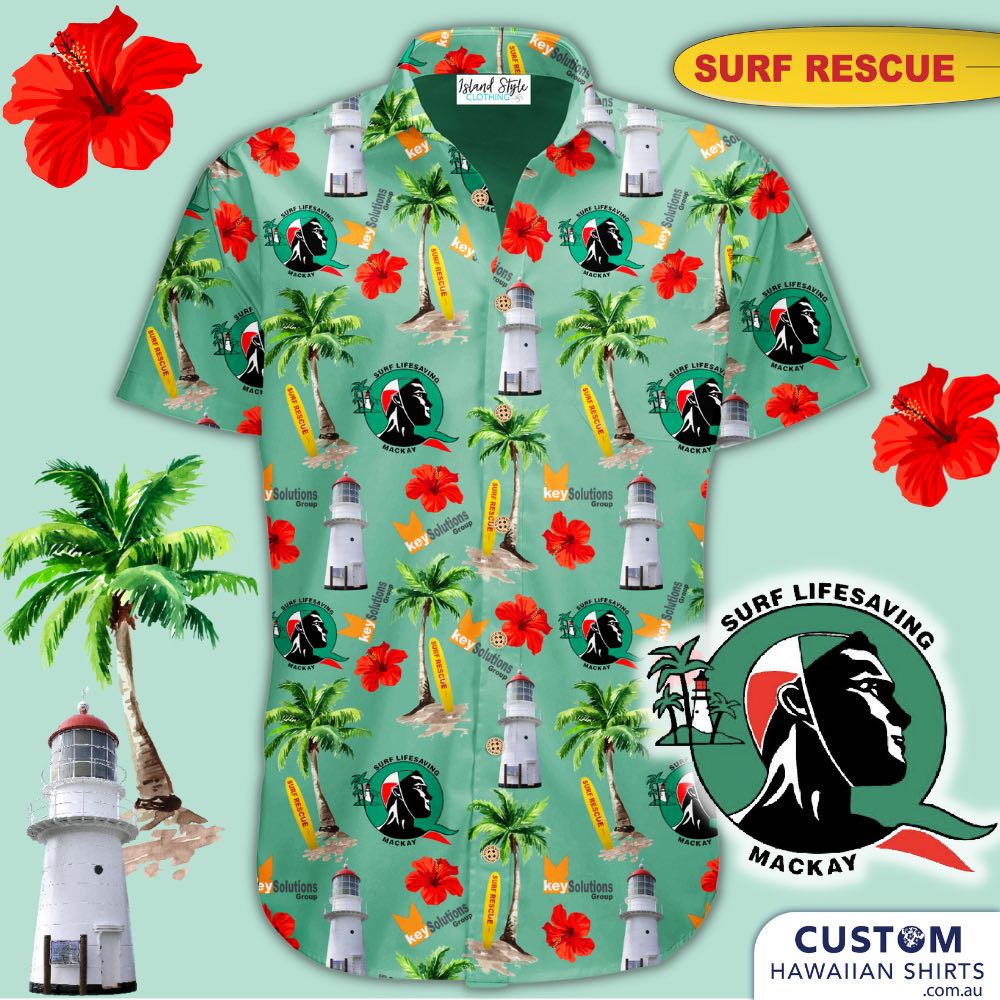 Mackay Surf Life Saving Club in Queensland wanted some new custom uniforms featuring their iconic lighthouse, palms, rescue boards, hibiscus flowers, their logo and their sponsors logo 'Urbex'.