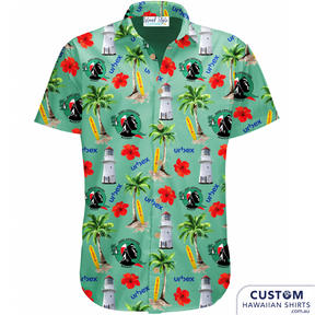Mackay Surf Life Saving Club in Queensland wanted some new custom uniforms featuring their iconic lighthouse, palms, rescue boards, hibiscus flowers, their logo and their sponsors logo 'Urbex'.