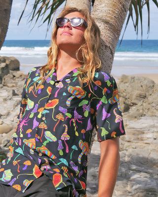 Let’s face it, we can always use a little more colour in our lives. Get grooving and add some character to your weekend ‘fit, the Magic Mushrooms short sleeve shirts are the ultimate must-cop for the party season in this psychedelic print.