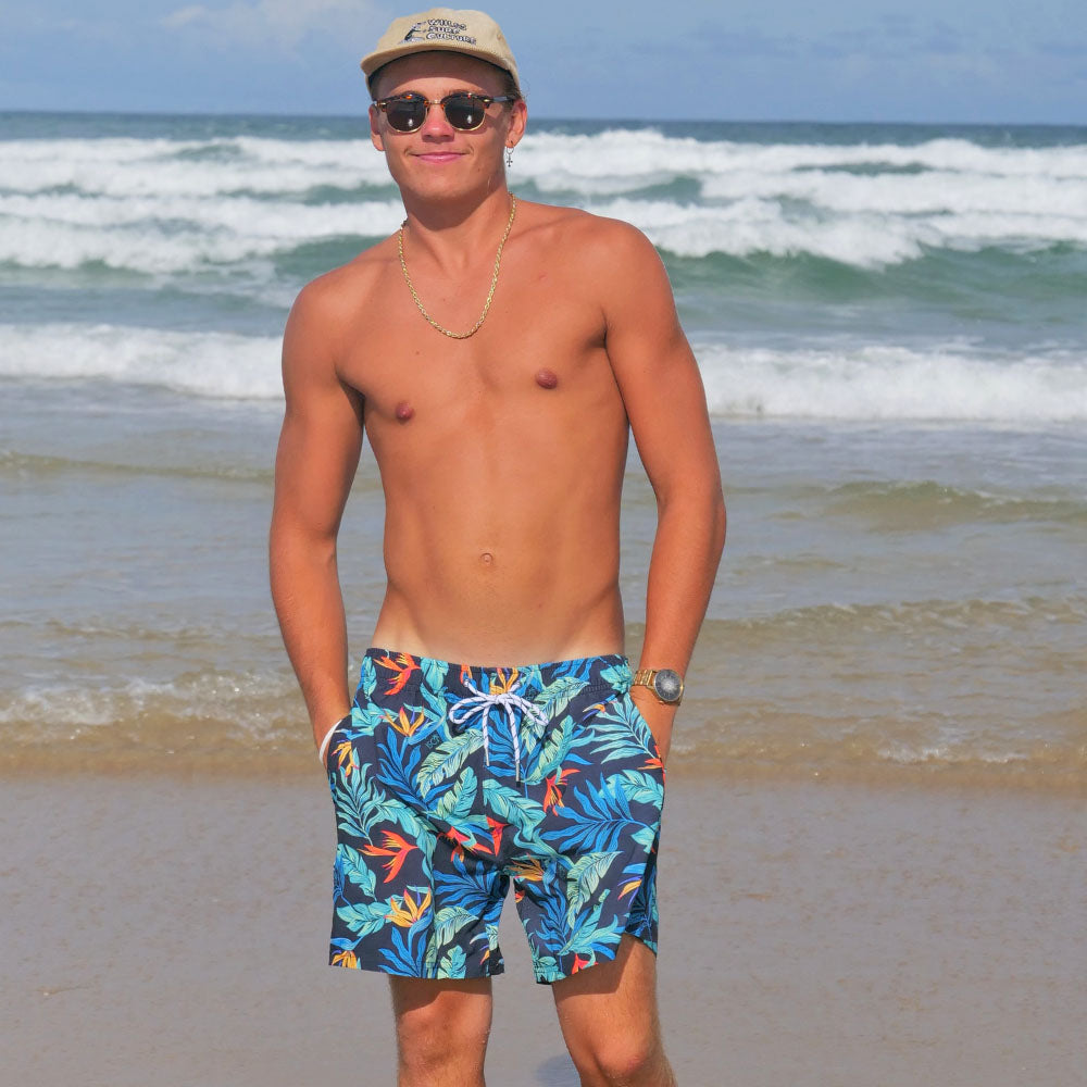 Jungle Fever Mens Hawaiian Stretch Swim Shorts