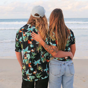 Flamingo Nights - Mens Hawaiian Shirt & Womens Crop Shirt cruise clothing cruisewear