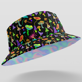 Bringing you the perfect way to polish off your show-stopping Festival 'fit. Get two for the price of one with our reversible bucket hats. One side is our Lucid Dreams and the other side is Magic Mushrooms. Not mushroom for improvement, is there?  Intense bright colours because you don't have to be woke to make a statement with fashion. Level up the look with the Matching Mens or Unisex Sets  Magic Mushrooms Reversible design - Lucid Dreams on the flipside 100% Polyester Brim width - 6cm