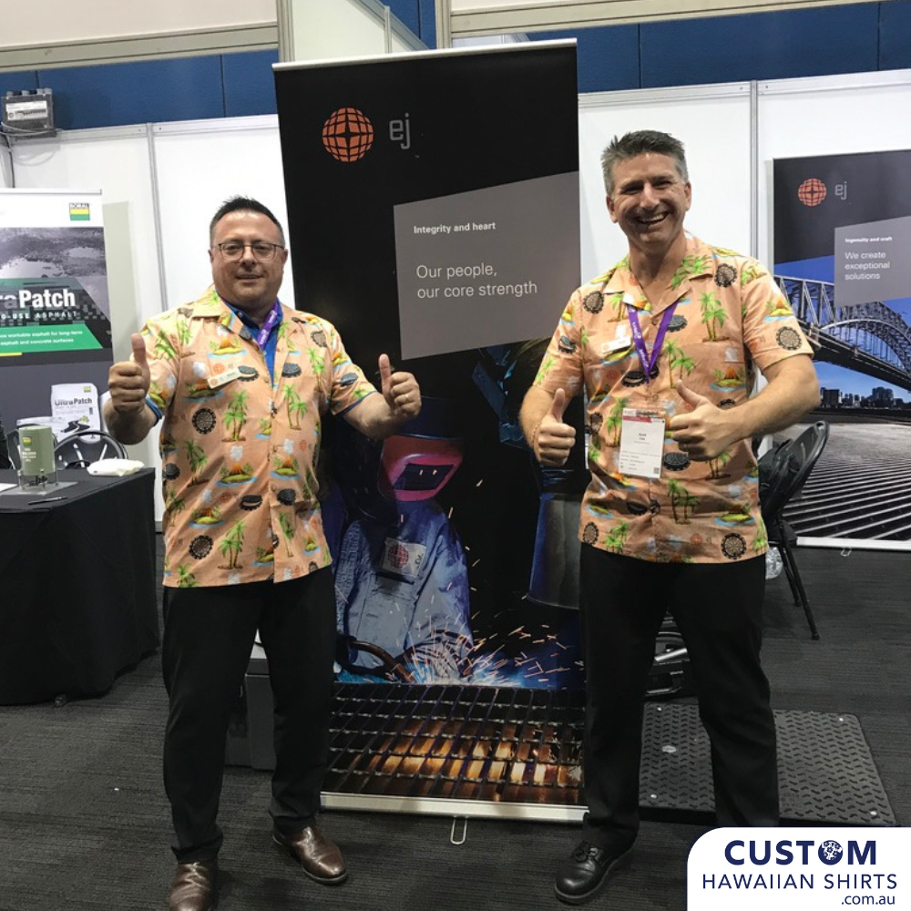These glamourous gentlemen make the manholes - but our shirts make the man. EJ Australia with their new Personalised Corporate Uniforms. Custom Hawaiian Shirts