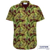 Gordon Cricket Club - Team Uniforms. Interesting print with layers of palm leaves and a stag head. Stand out in your own personalised shirts. You tell us your ideas and we weave the magic. 100% Cotton Coconut buttons