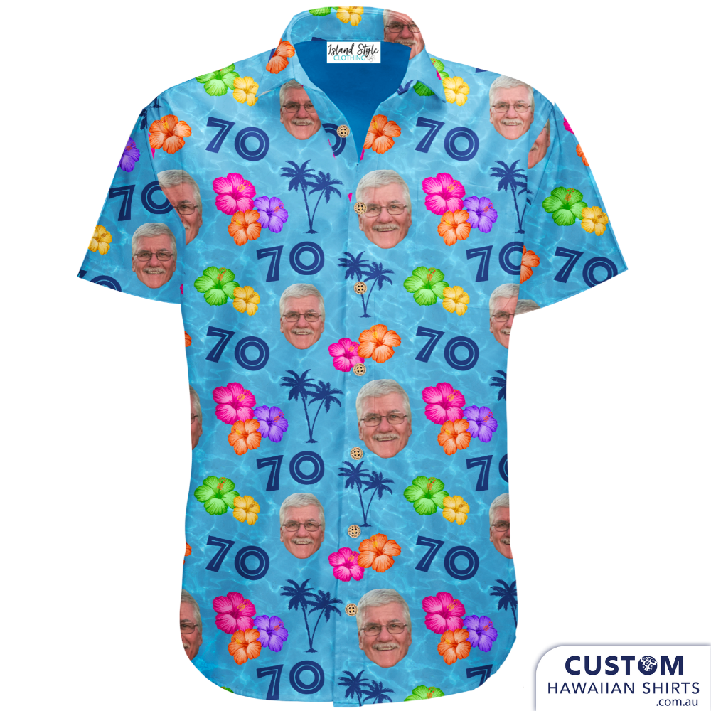 Poppy's 70th Birthday - Custom Hawaiian Face Shirts. Fun and festive destination shirts with your loved ones face on it.