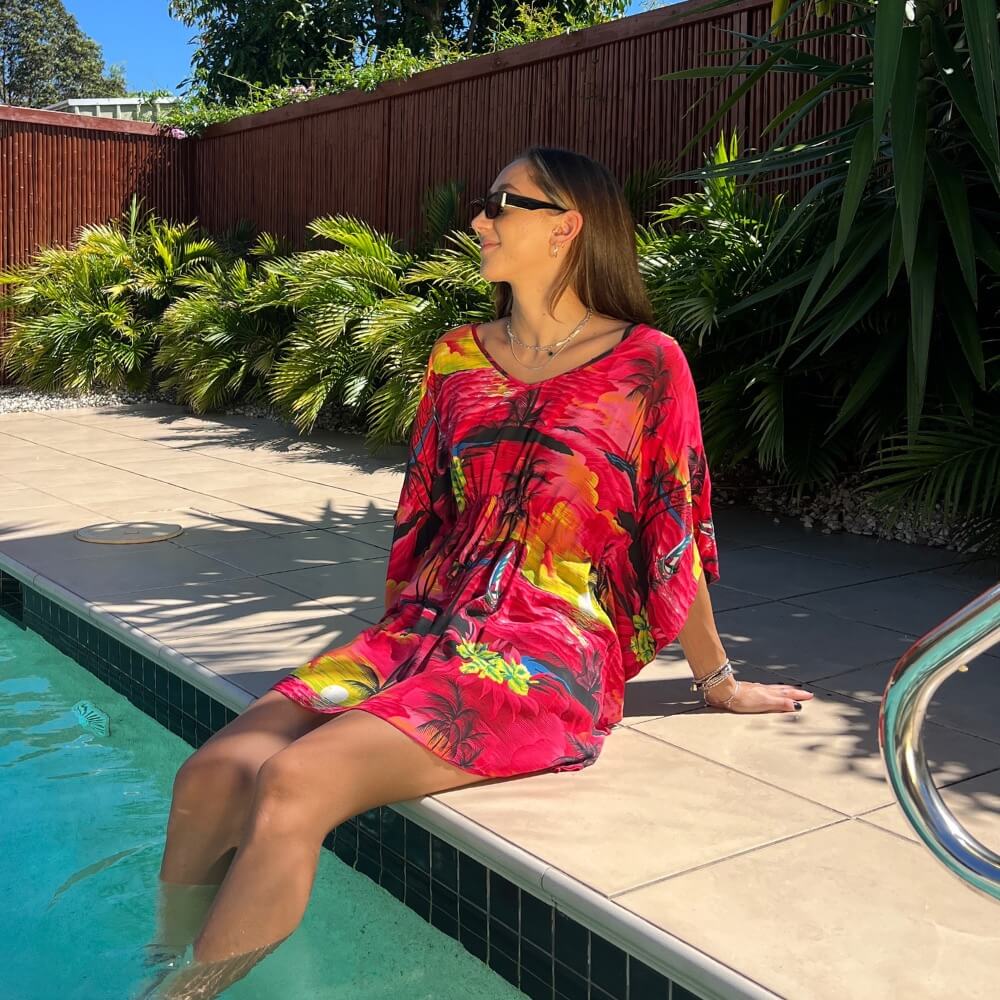 Red Sunset - Womens Kaftan Cover Up